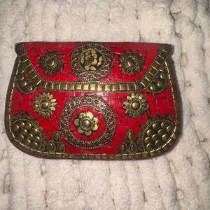 Red Mosaic Embellished Women's Bag